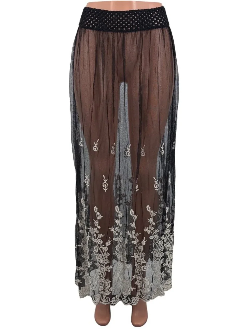 NWT Gypsy Junkies Black Sheer Embroidered Lace Maxi Skirt | Coquette Fairy Boho - Picture 3 of 15